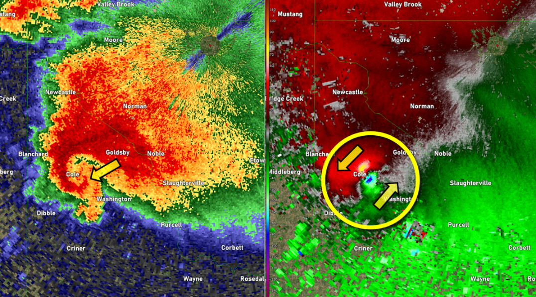 Reflectivity and velocity images of a supercell storm